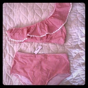 J. Crew high waist one shoulder seersucker bikini